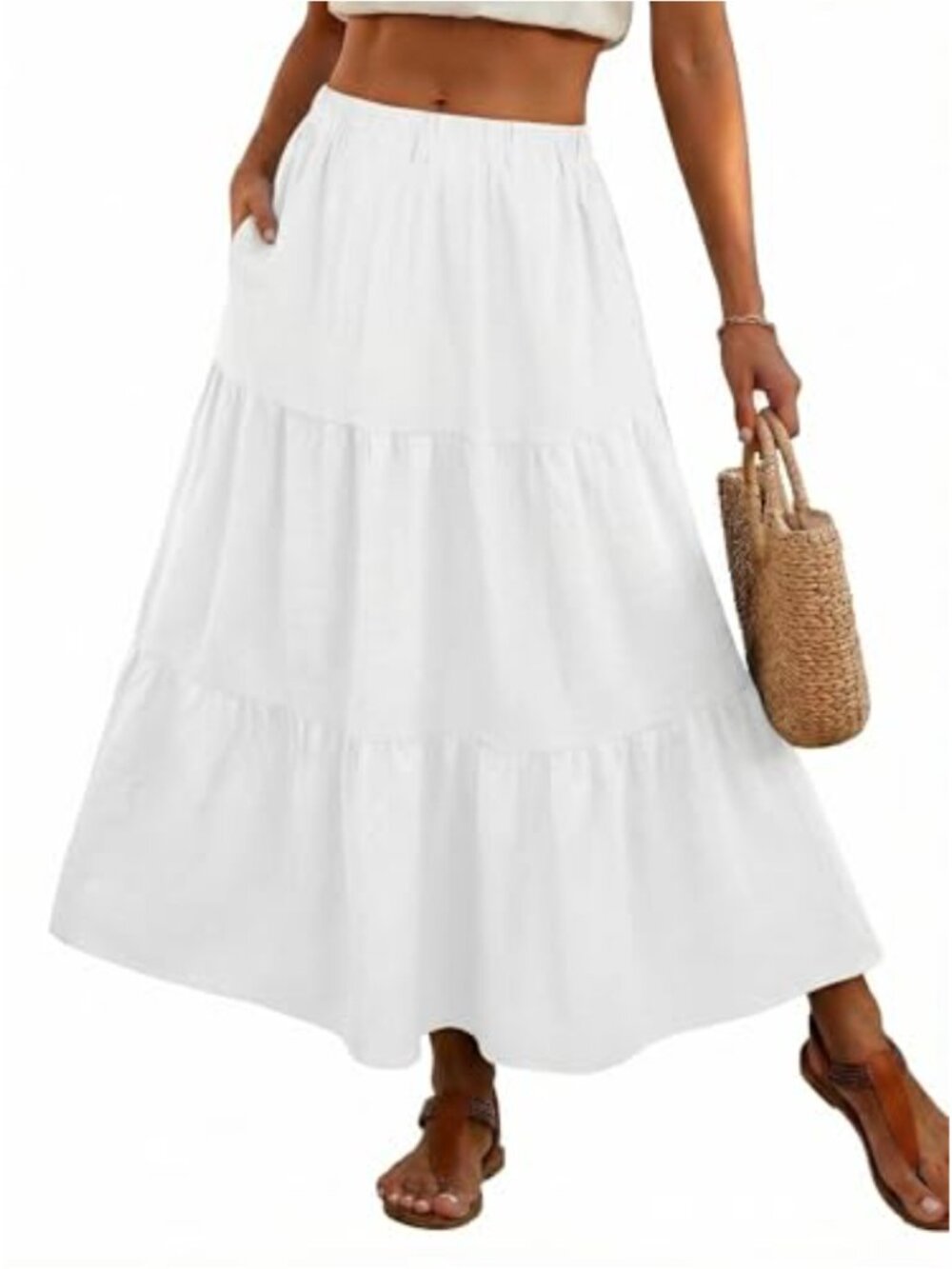 Boho Maxi Skirt Women High Waisted A-Line with Pockets